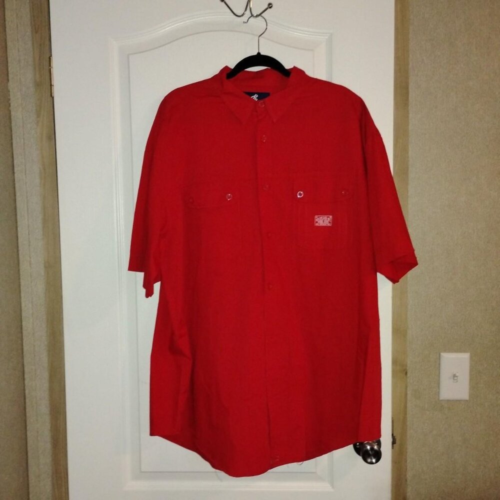 Men's red Sz 3X short sleeve Rocaware Classic button up shirt.
